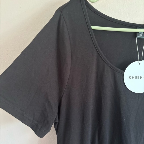 SHEIN VCAY Curve Plus 2X Tropical Print Black Split Thigh Maxi Dress NWT - Picture 3 of 12